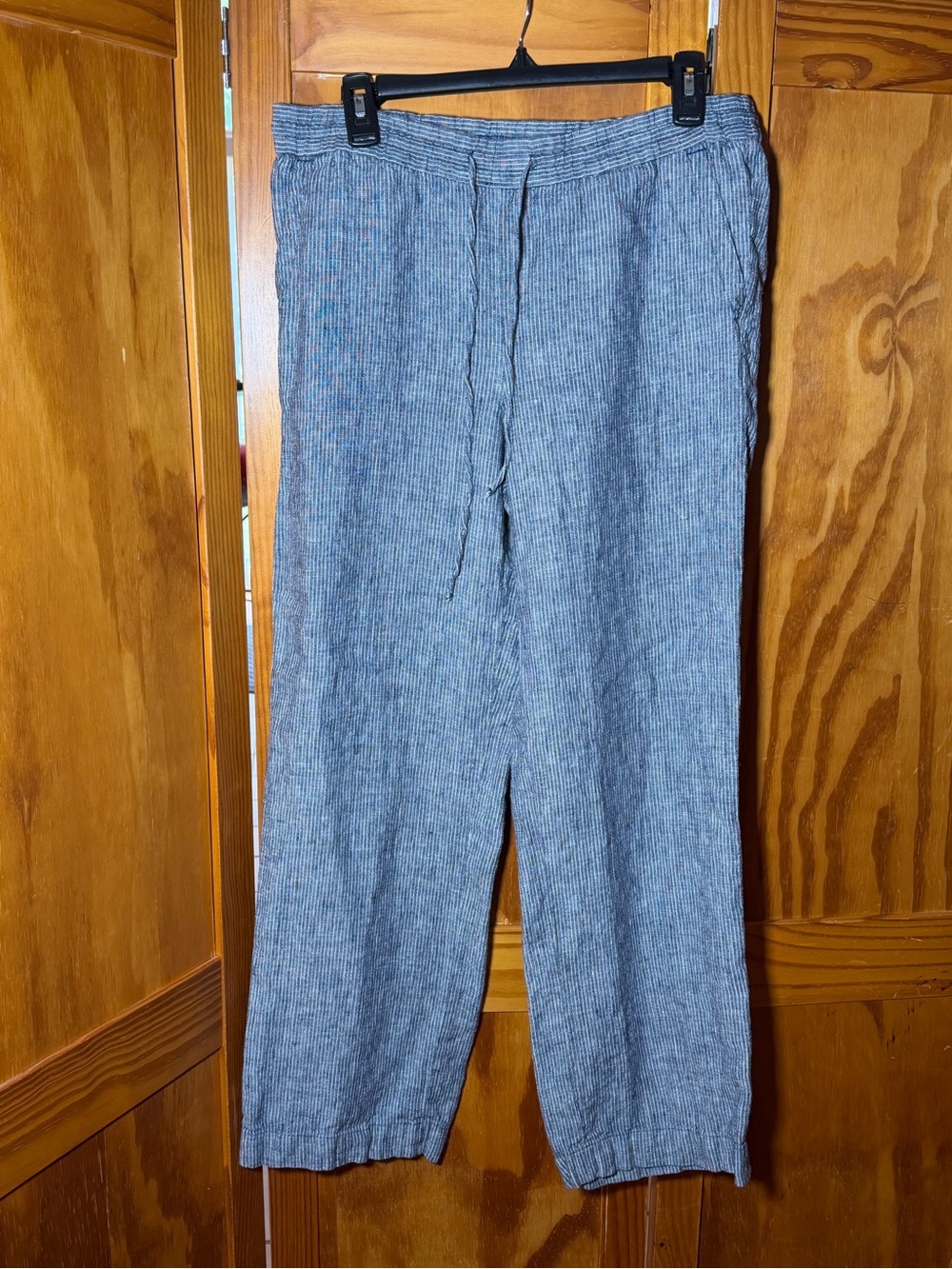 Talbots Light Blue and White Striped Linen Wide Leg Drawstring Pants |Sz 8